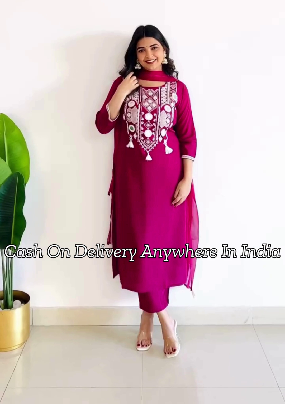 Pink Ethnic Motifs Embroidered Panelled Kurta With Trousers & Dupatta
