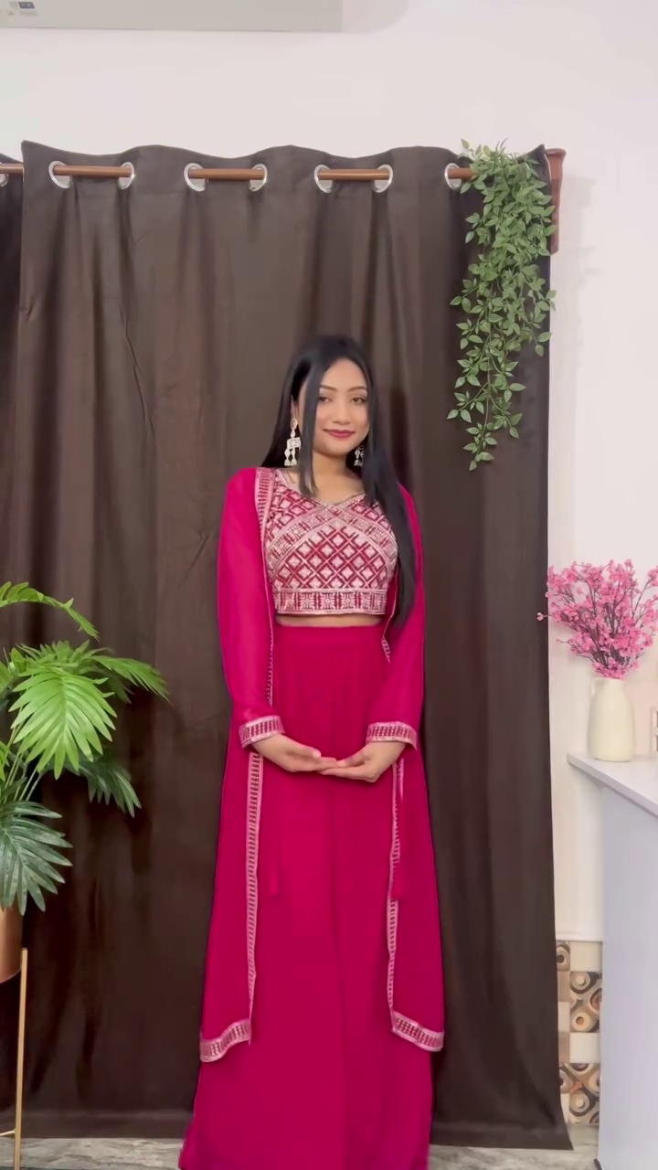 Embellished Top With Palazzo & Dupatta - Image 2