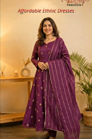 Ethnic Embroidered Zari Panelled Anarkali Kurta With Pyjamas
