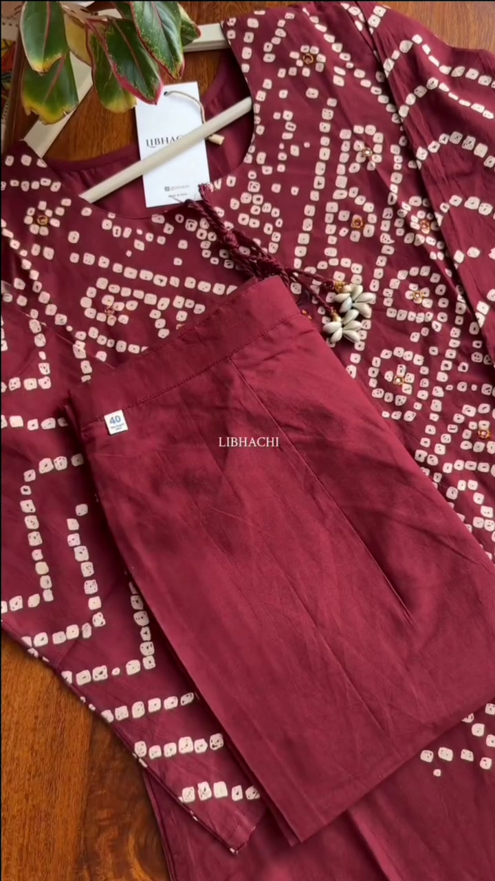 Women Red & White Bandhani Printed Pure Cotton Kurta,Bottom and Dupatta - Image 2