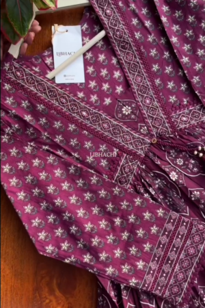 Women Maroon Embroidered Work Pure Cotton Kurta With Trousers