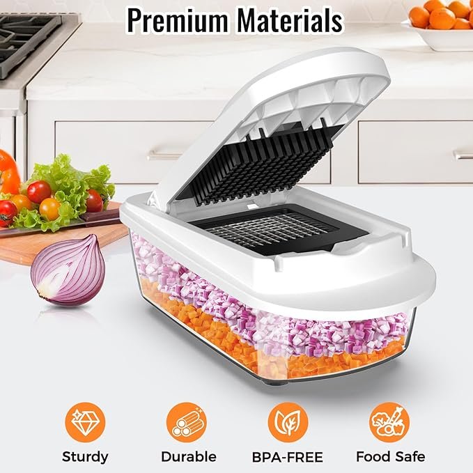 8 Blade All-in-1 Vegetable Chopper Mandoline Slicer with Container, Food Chopper, Onion Chopper, Veggie Cutter for Salad, Kitchen Gadgets Accessories Essentials, White - Image 2