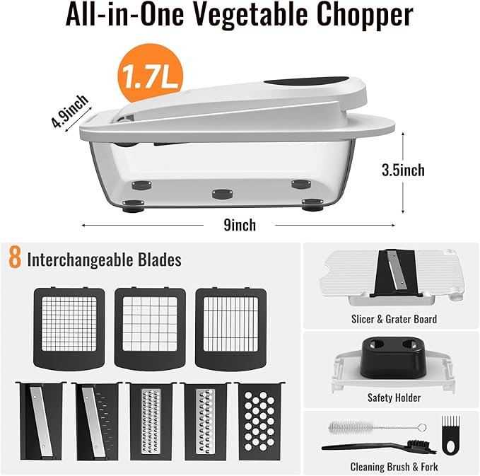 8 Blade All-in-1 Vegetable Chopper Mandoline Slicer with Container, Food Chopper, Onion Chopper, Veggie Cutter for Salad, Kitchen Gadgets Accessories Essentials, White - Image 3