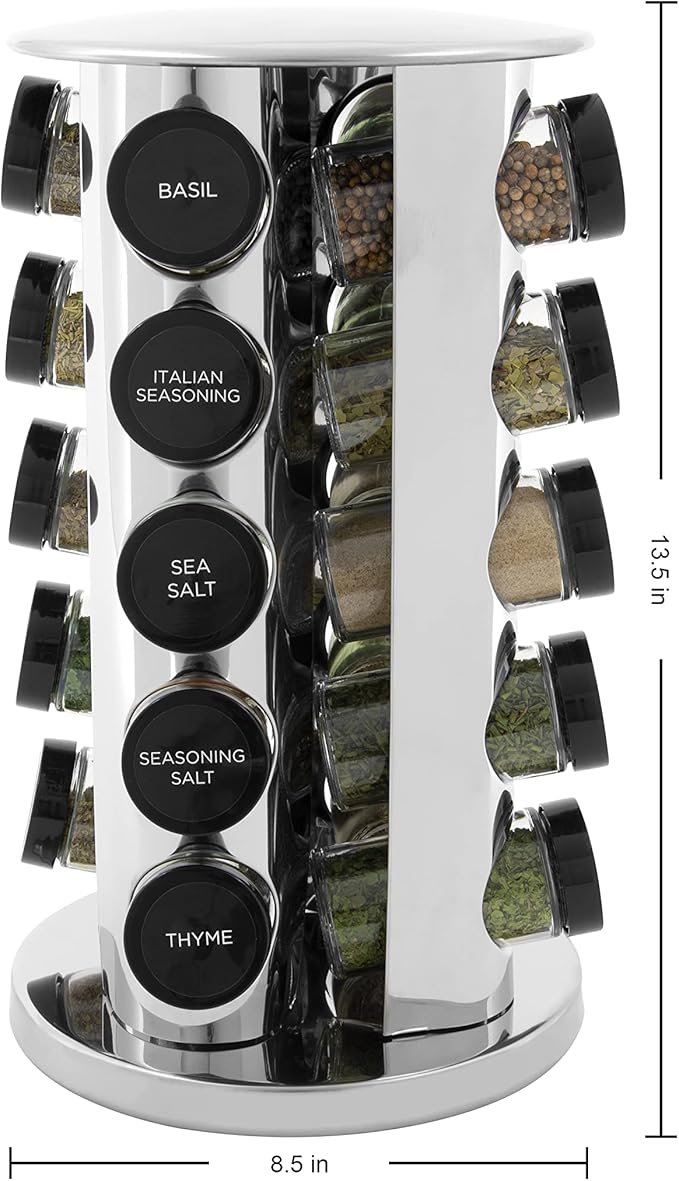 0 Jar Revolving Countertop Spice Rack with Spices Included, FREE Spice Refills for 5 Years, Polished Stainless Steel with Black Caps, 30020 - Image 2