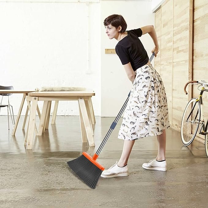 Upgrade Broom and Dustpan Set, Self-Cleaning with Dustpan Teeth, Indoor&Outdoor Sweeping, Ideal for Dog Cat Pets Home Use, Stand Up Broom and Dustpan (Gray&Orange) - Image 3
