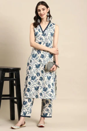Women's Cotton Printed Straight Kurta and Pant Set
