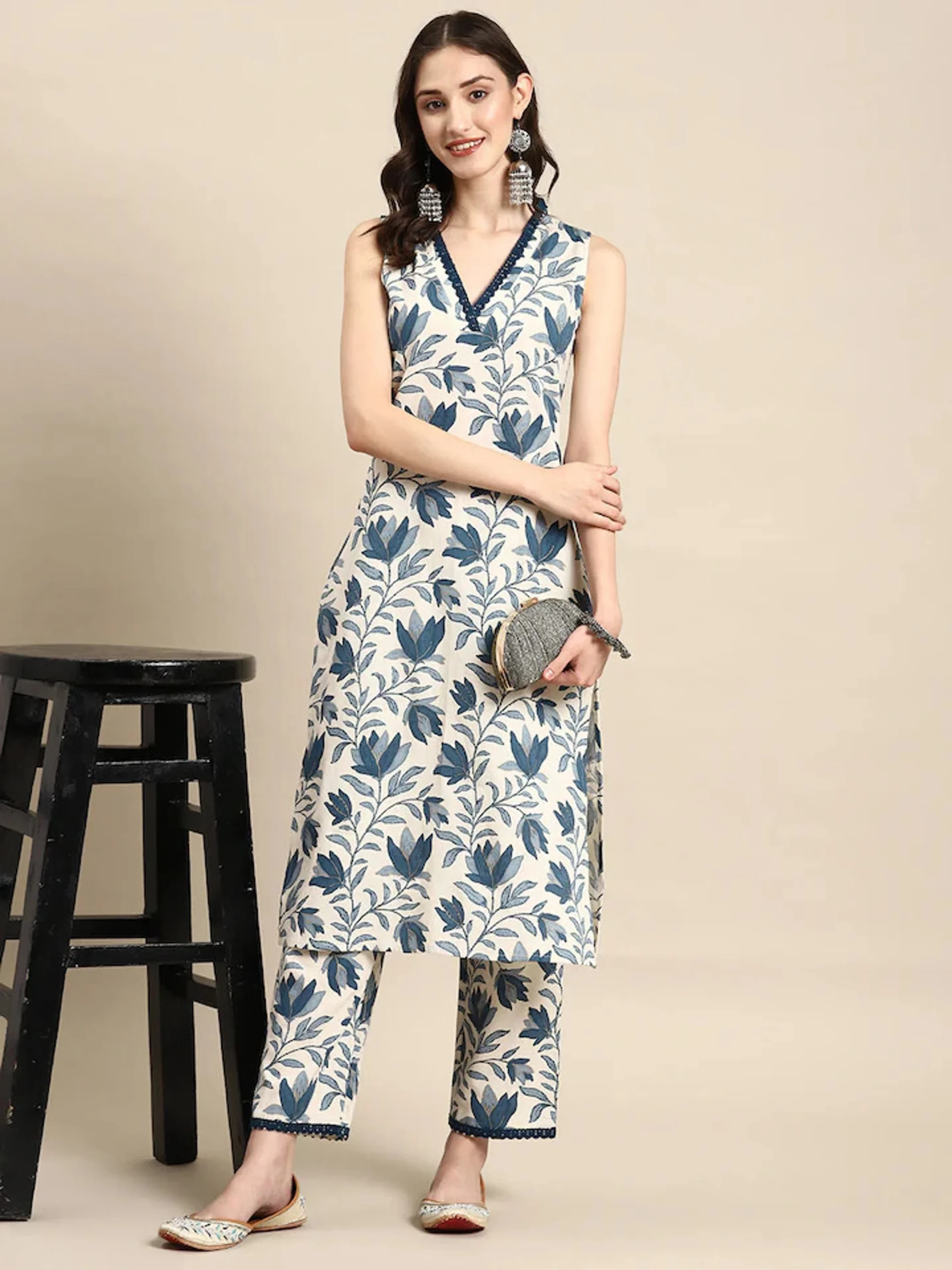 Women's Cotton Printed Straight Kurta and Pant Set