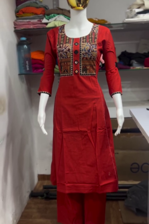 Red Embroidered Kurta Palazzo Set