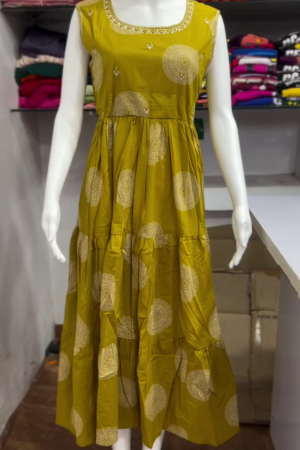 Mustard Printed Tiered Maxi Dress