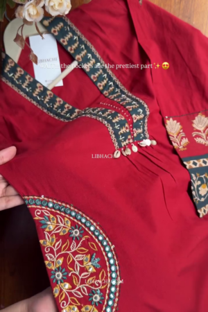 Maroon Embroidered A-Line Kurta set