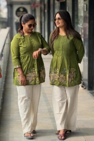 Cotton Floral Embroidered Tunic With Linen Pant