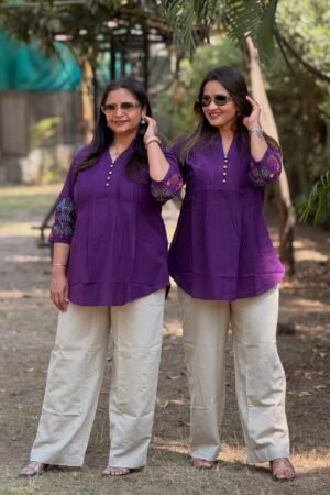 Cotton Embroidered Tunic With Linen Pant