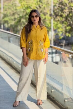 Cotton Embroidered Shirt With Linen Pant