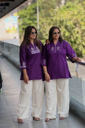 Cotton Embroidered Tunic With Linen Pant