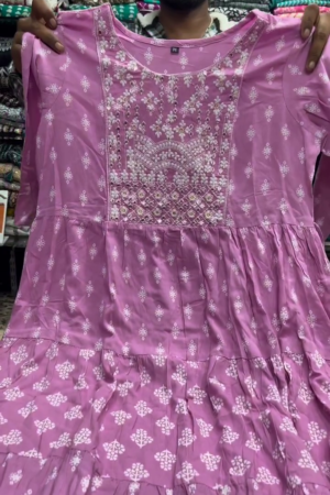 Pink Embroidered Tiered Anarkali Kurti