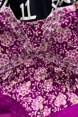 Magenta Floral Printed Anarkali Kurta Pant Set
