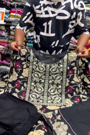 Black Floral Embroidered Kurta Pant Set