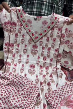 White Pink Floral Printed Suit Set