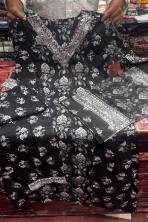 Black Floral Ethnic Print Suit Set