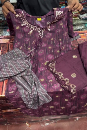 Plum Printed Designer Suit Set