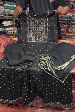 Black Embroidered Anarkali Suit Set