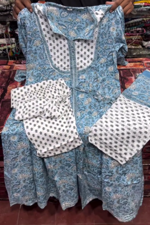 Sky Blue Handblock Print Suit Set