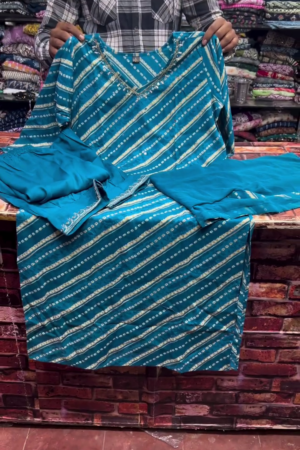 Turquoise Leheriya Print Suit Set
