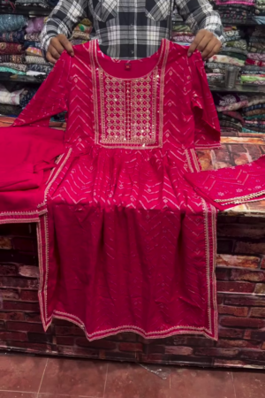 Rani Pink Embroidered Anarkali Suit Set