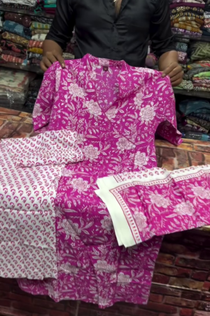 Fuchsia Floral Cotton Suit Set