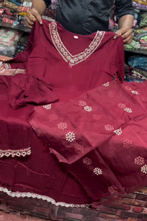 Maroon Embroidered Festive Suit Set