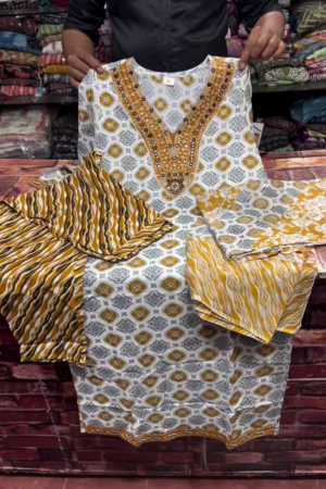 Mustard Heritage Print Suit Set