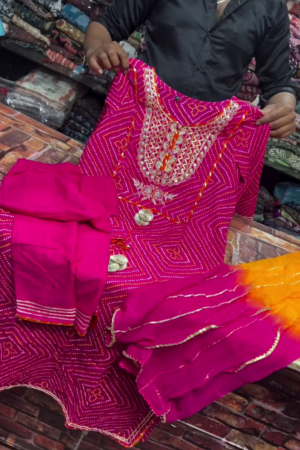 Rani Pink Bandhej Designer Suit Set