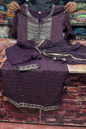Plum Embroidered Ethnic Suit Set