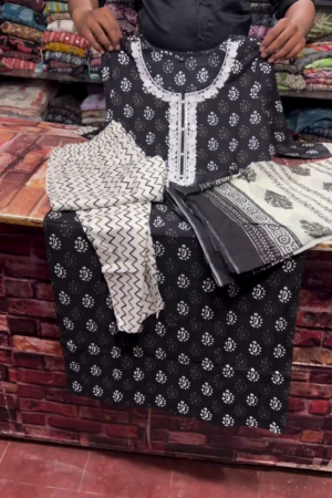 Black & White Printed Cotton Suit Set