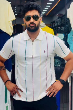 Men's Vertical Stripe Zip Polo T-Shirt