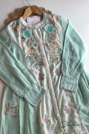 Mint Green Embroidered Three Piece Kurta Set