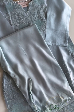 Sky Blue Chikankari Embroidered Kurta Pant Set