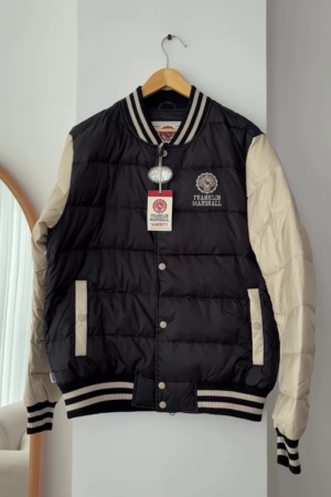 Black & Cream Varsity Puffer Jacket