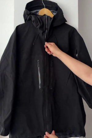 Black Technical Waterproof Hooded Jacket