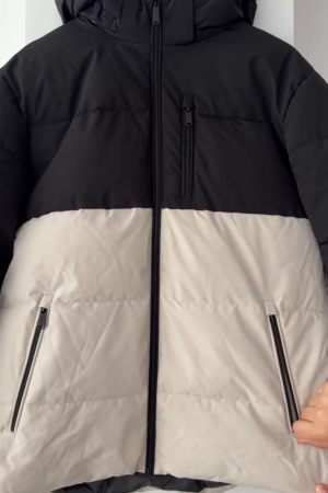 Black & Off-White Color Block Puffer Jacket
