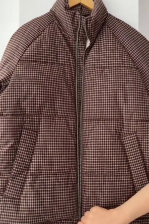 Brown Checkered Puffer Jacket