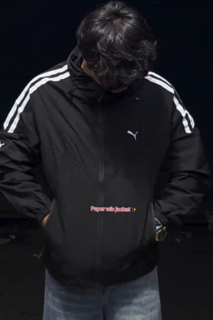 Black Hooded Windbreaker Jacket
