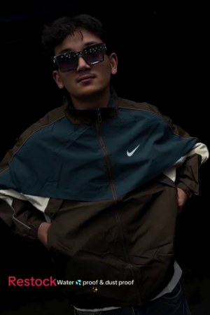 Teal & Brown Colorblock Windbreaker Jacket