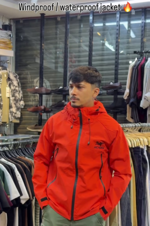 Red Technical Hooded Rain Shell