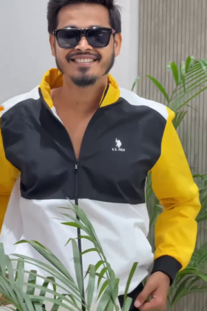 Yellow & Black Colorblock Windbreaker