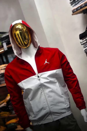 Red & White Colorblock Hooded Windbreaker