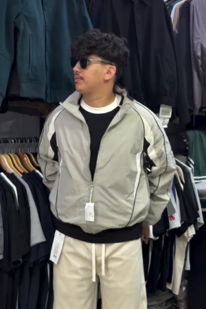 Grey Contrast Panel Bomber Jacket