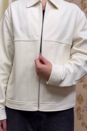 Minimal Textured Zip-Front Jacket