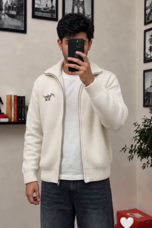 Essential Ribbed Full-Zip Knit Cardigan