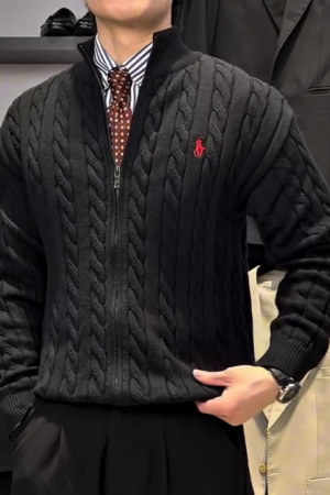 Men's Cable-Knit Winter Zip Cardigan